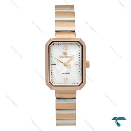 ساعت زنانه نیوی فورس NF5050 دورنگ رزگلد صفحه صدف NaviForce-7731-L