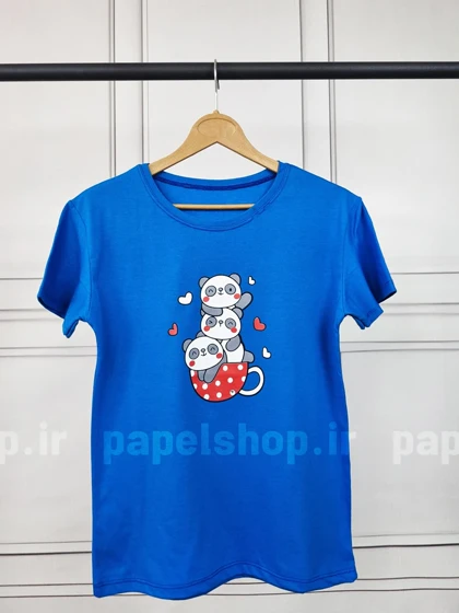 تیشرت نخ پنبه یقه گرد طرح پاندا و قلب