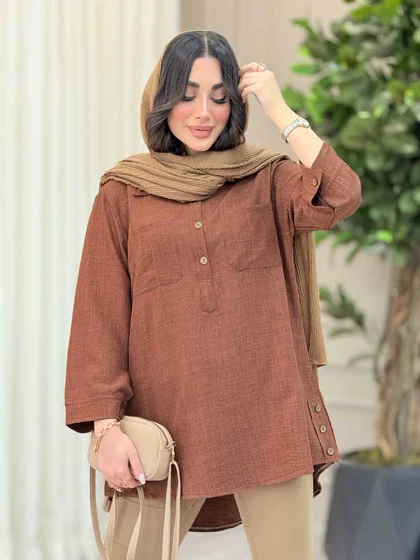 مانتو دو جیب یقه سه دکمه