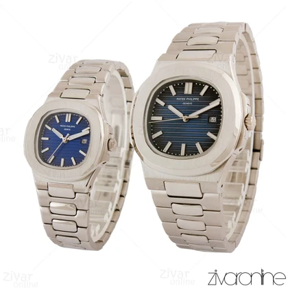 ست ساعت پتک فیلیپ ناتیلوس نقره ای صفحه سرمه ای 105400