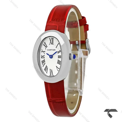 ساعت زنانه کارتیر Baignoire سیلور بند چرم قرمز Cartier-9851-L