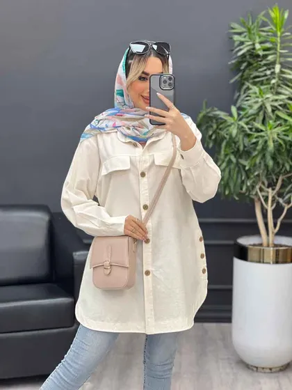مانتو دکمه چوبی جیب نما
