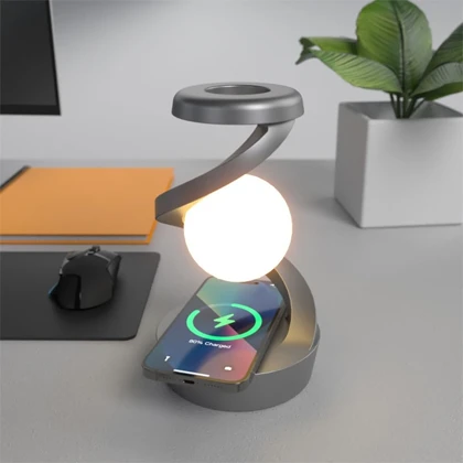 چراغ خواب شارژی طرح کره چرخشی و شارژر وایرلس Light Ball Lamp