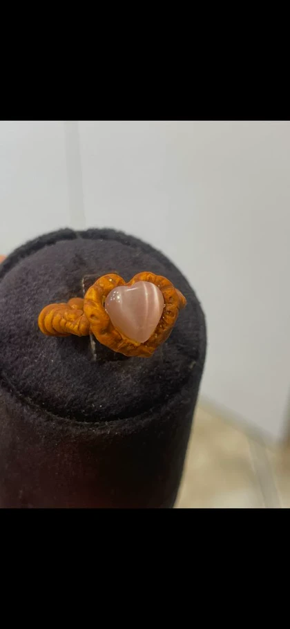 انگشتر سنگ چشم گربه صورتی رکاب طرح چوب