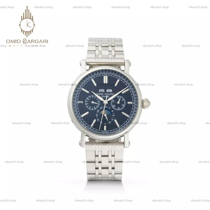 ساعت مچی پتک فیلیپ فول دیت بند سیلور صفحه مشکی Patek Philippe