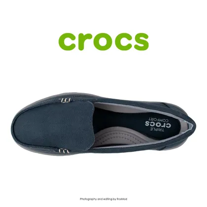 لوفر زنانه کراکس - Crocs Walu 2 Striped Floral Loafer Navy/Silver