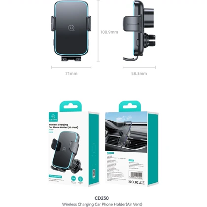 هولدر شارژر وایرلس خودرو یوسامز USAMS مدل CD230 توان 15 وات