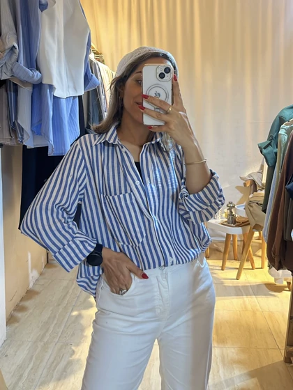 شومیز راه راه لینن زنانه خنک و تابستانی کد 093