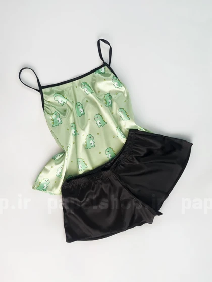 ست لباس خواب تاپ و شورتک ساتن طرح دایناسور