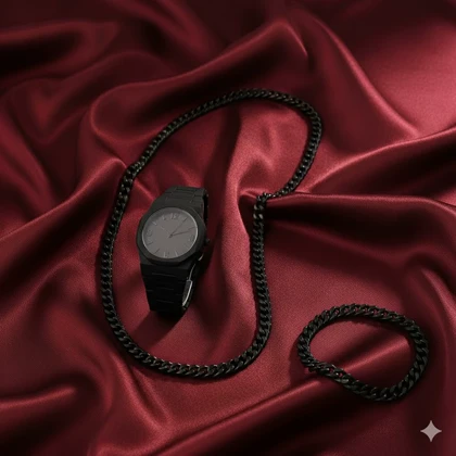 ست مردانه ساعت و دستبند و گردنبند solid black-مشکی ویژه