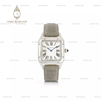 ساعت مچی کارتیه دومونت بند چرمی طوسی صفحه سفید Cartier