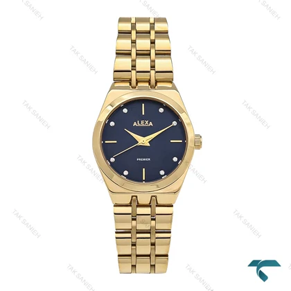 ساعت مچی الکسا پریمیر 0106 زنانه طلایی صفحه سرمه ای Alexa-6129-L