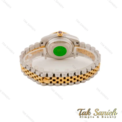 ساعت رولکس زنانه دورنگ طلایی صفحه مشکی دورنگین Rolex-4963-L