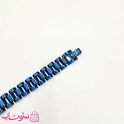 دستبند مردانه زنانه استیل طرح رولکس آبی