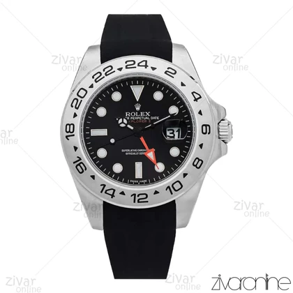 ساعت رولکس اکسپلور 2 مردانه قاب سیلور بند رابر مشکی 106616
