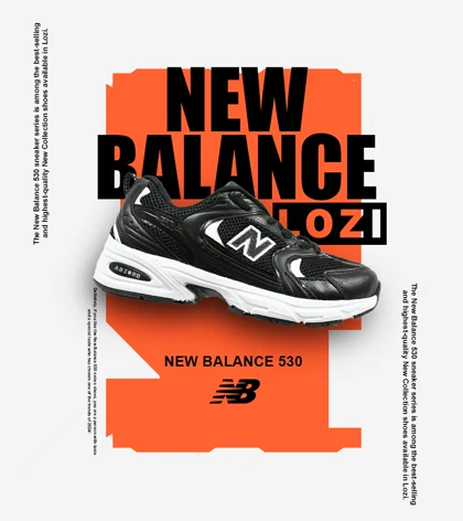 کفش کتانی زنانه و مردانه مشکی سفید NEW BALANCE 530 مدل 4124
