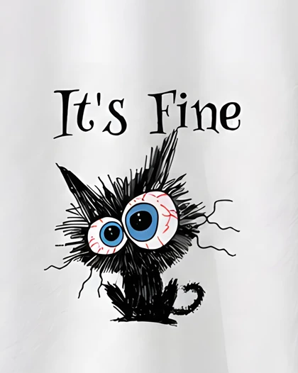 تیشرت زنانه سایز بزرگ سفید طرح گربه It’s Fine