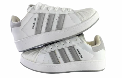 کفش اسپرت زنانه و پسرانه برند آدیداس مدل سوپر استار Adidas سفید طوسی کد 114