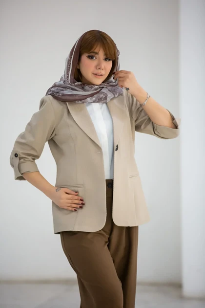 کت زنانه ژاکارد آستین دکمه