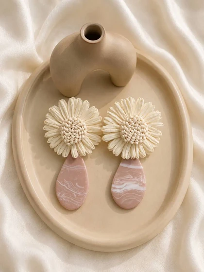 گوشواره وارداتی گل حصیری دو تکه