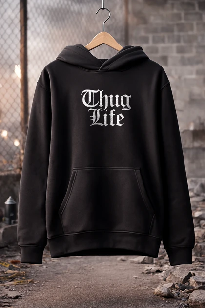 هودی مشکی اسپرت طرح نوشته Thug Life - فواصل