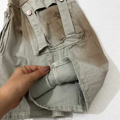 شلوار دخترانه جین بگ شافل زیتونی