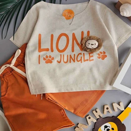 تیشرت شلوارک دخترانه لینن طرح شیر