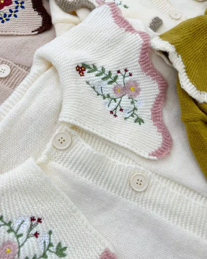 ژاکت بافت عروسکی یقه گلدوزی کد 5416