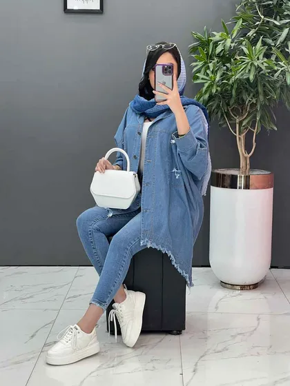 مانتو جین پانچ پایین ریش