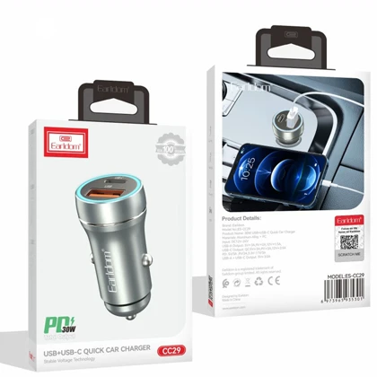 شارژر فندکی فست شارژ ماشین تایپ سی 30 وات ارلدام ES-CC29