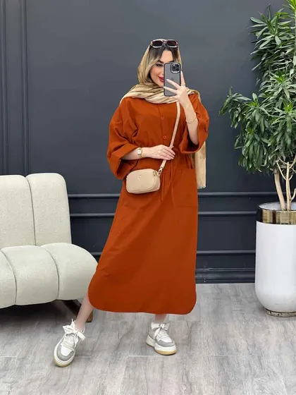 پیراهن بلند کمر گت تک جیب