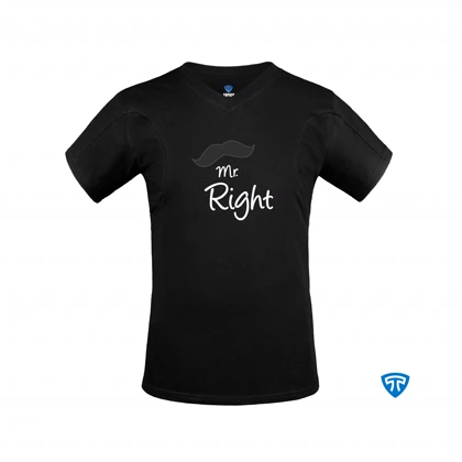 تیشرت نانو آنتی باکتریال ضدتعریق مردانه یقه هفت بسته مشکی طرح mr.Right