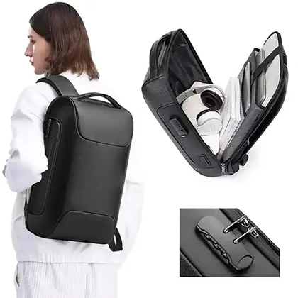 کوله پشتی لپ تاپ 15.6 اینچ چرم بنج Bange اصل مدل BG-6622 قفل دار با پورت USB