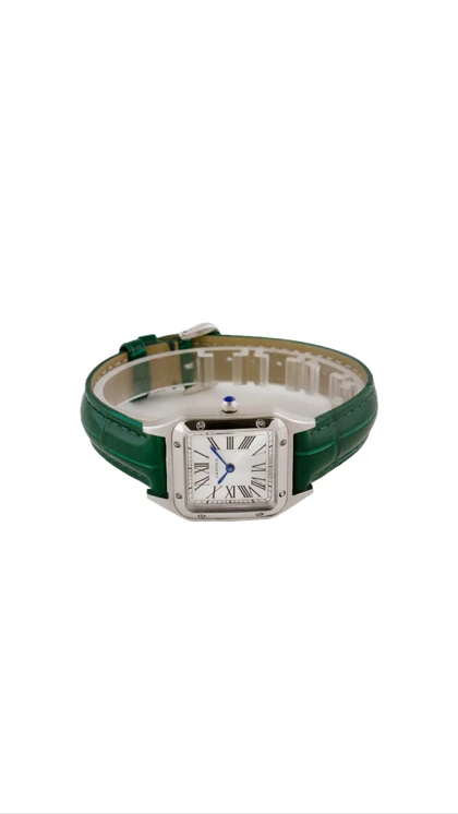 ساعت کارتیر سانتوس دومونت زنانه سیلور بند چرم سبز Cartier Santos Dumont