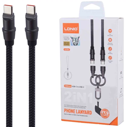 کابل تایپ سی کراس بادی الدنیو LDNIO مدل LC22C توان 65 وات 1.2 متر
