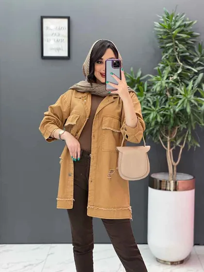 مانتو کتان زاپ‌دار ریش دار