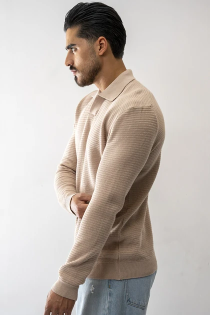 بافت آستین بلند یقه دار مردانه