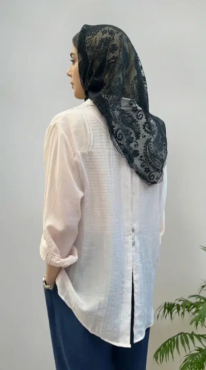 شومیز شیشه ای با تاپ پشت دکمه پاستا
