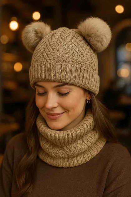 کلاه بافت و رینگ دخترانه دوپوم