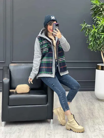 شکت چهارخونه ترکیبی دو جیب پاکتی