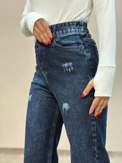 شلوار نیم بگ جین آبی سنگشور ام کی