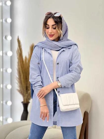مانتو راه راه سر جیب دکمه