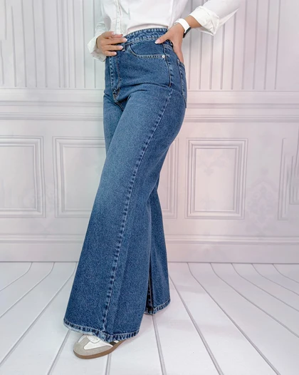 خرید شلوار فلر بگ زنانه آبی تیره Women's Dark Blue Flare Baggy Pants کد 70801