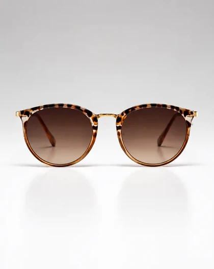 عینک آفتابی UV400 اروپایی گرد ترکیبی استات تورتویز با دسته فلزی رزگلد و لنز قهوه‌ای گرادیان | عینک آفتابی UV400 اروپایی گرد ترکیبی استات تورتویز با دسته فلزی رزگلد و لنز قهوه‌ای گرادیان F2-020 کد 19352
