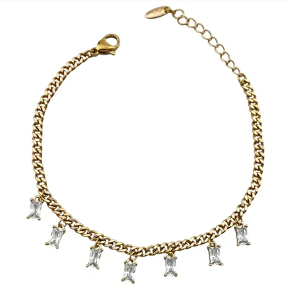 دستبند زنانه طرح طلا با آویز نگین باگت برند ژوپینگ