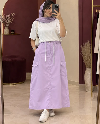 دامن کتان کارگو کژال کد 6020