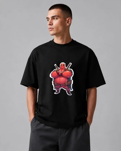 تیشرت باکسی سفید طرح ددپول فانتزی سبک Chonky Comic Streetwear