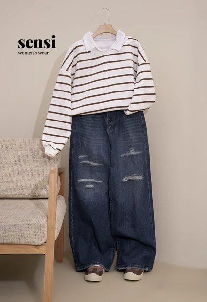 شلوار جین long wide زاپ‌دار