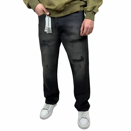 شلوار جین زاپ‌دار مردانه ذغالی با شست دارک واش