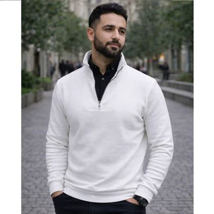 پکیج دورس مردانه نیم زیپ مدل Behbod-سفید+ پیراهن مردانه مشکی مدل VQ